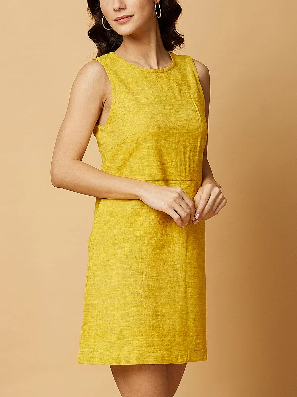 Koli Marigold Mini Dress Yellow Cozy Ribbed Mini Dress