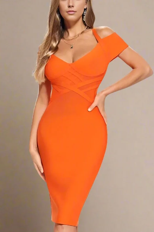 Leo Bandage Midi Dress - Apricot Orange Trendy Ruffled Sleeve Midi Dress