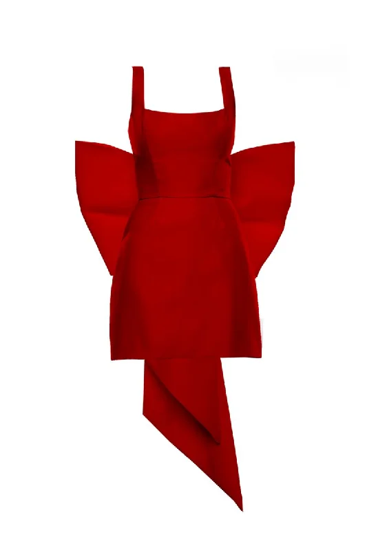 LUNA RED MINI DRESS WITH BIG BOW Classic Solid Mini Dress