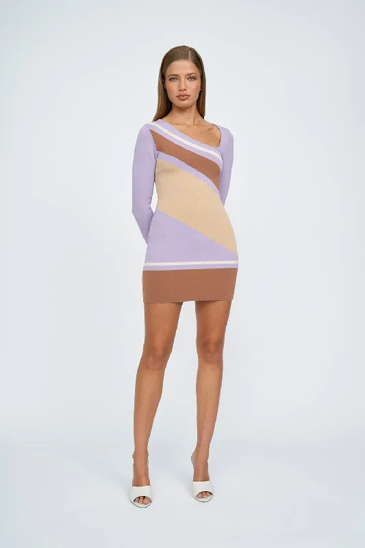 Monte Stripe Mini Dress | Final Sale - Lilac Sand Coffee Comfortable Ruffle Mini Dress