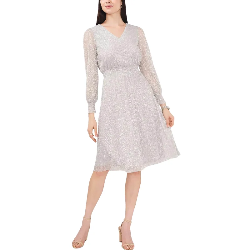 MSK - Smocked Knee Length MIDI Dress Trendy Smocked Waist Midi Dress