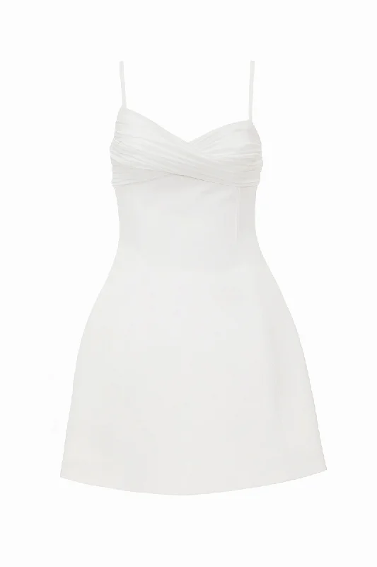 MURMURING MINI DRESS IN WHITE Trendy Button-Detail Mini Dress