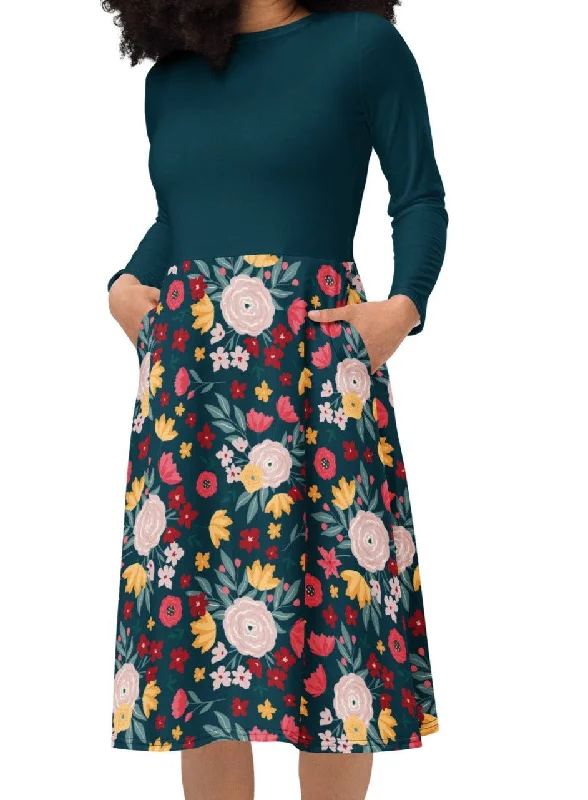 Nona's Garden Navy Midi Dress (S-6XL) Fashionable Polka Dot Midi Dress