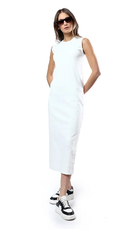 O182018 Slip On Casual Off-White Midi Dress Cozy T-shirt Midi Dress