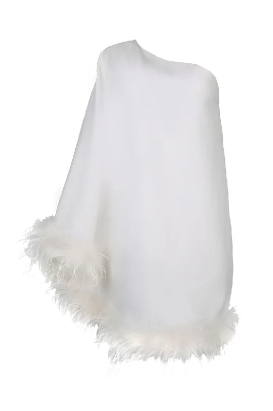 ONE-SHOULDER WHITE FEATHER MINI DRESS Elegant Tulle Mini Dress