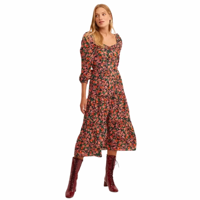 OXXO - Balloon Sleeve Midi Dress Elegant Floral Midi Dress