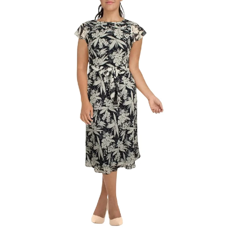 RALPH LAUREN - Georgette Floral MIDI Dress Elegant Floral Appliqué Midi Dress