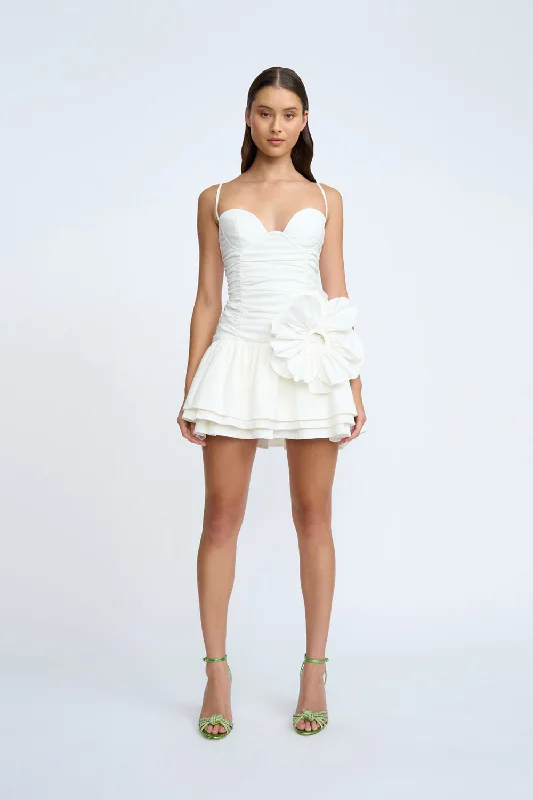 Samantha Ruffle Mini Dress | Final Sale - Ivory Casual V-Neck Mini Dress