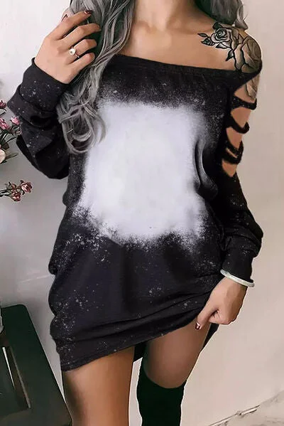 Splatter Cutout Off-Shoulder Mini Dress Comfortable Zip-Up Mini Dress