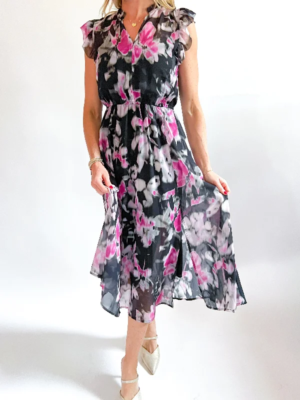 Allegra Floral Midi Dress Trendy Ruched Side Midi Dress