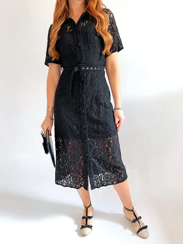 Carli Lace Buttoned Midi Dress Stylish Cold Shoulder Midi Dress