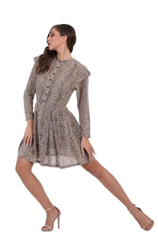 Taupe Lace Mini Dress With Long Sleeves Chic Halter Mini Dress