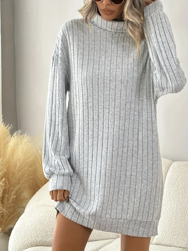 Turtleneck Dropped Shoulder Long Sleeve Mini Dress Stylish Sweetheart Neck Mini Dress