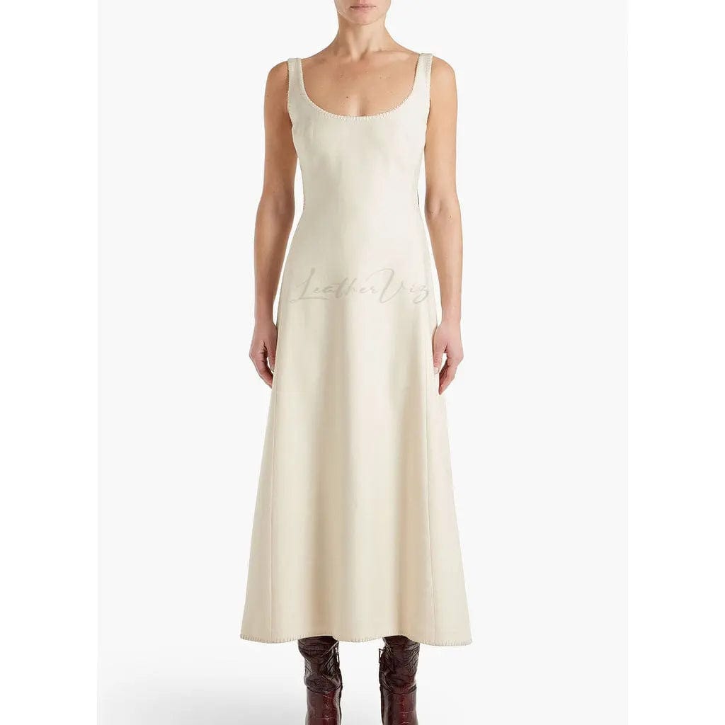 Women's Wedding Day Leather-Paneled Midi Dress Cozy Midi Dress with Pockets