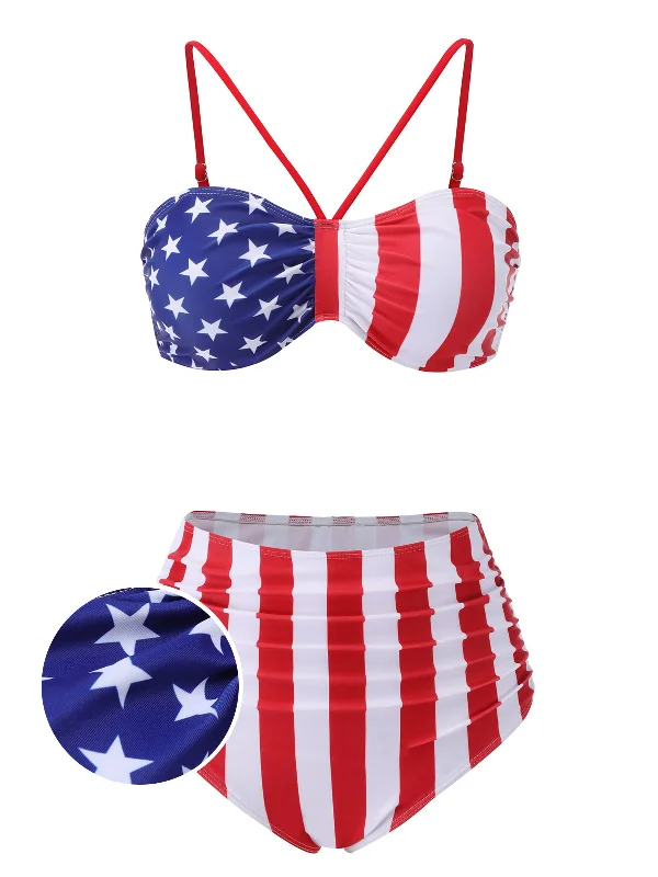 1940s Flag Independence Day Patchwork Swimsuit Push-Up Swimsuit Top