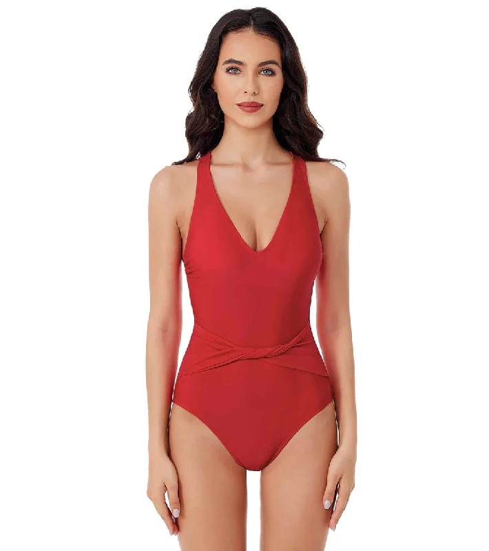 BCA by Rebecca Virtue Women's Twist Waist Belt One Piece Swimsuit Red Trendy Swimsuit Bottoms BCA by Rebecca Virtue Women's Twist Waist Belt One Piece Swimsuit Red Trendy Swimsuit Bottoms
