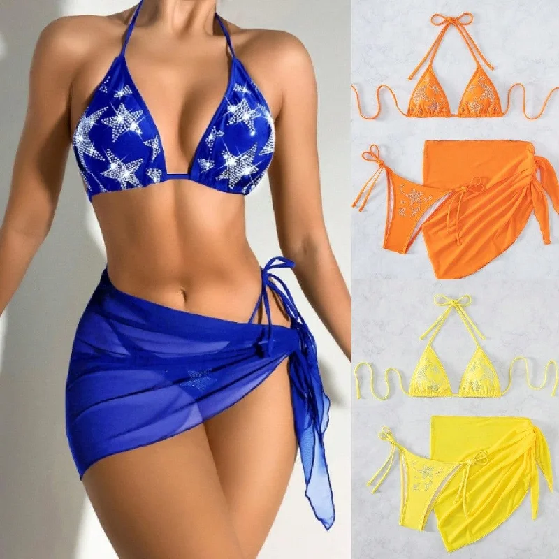 Bikini Swimsuit New Sexy Rhinestone Gauze Skirt Three-piece Suit Split Shiny One-Piece Swimsuit Bikini Swimsuit New Sexy Rhinestone Gauze Skirt Three-piece Suit Split Shiny One-Piece Swimsuit