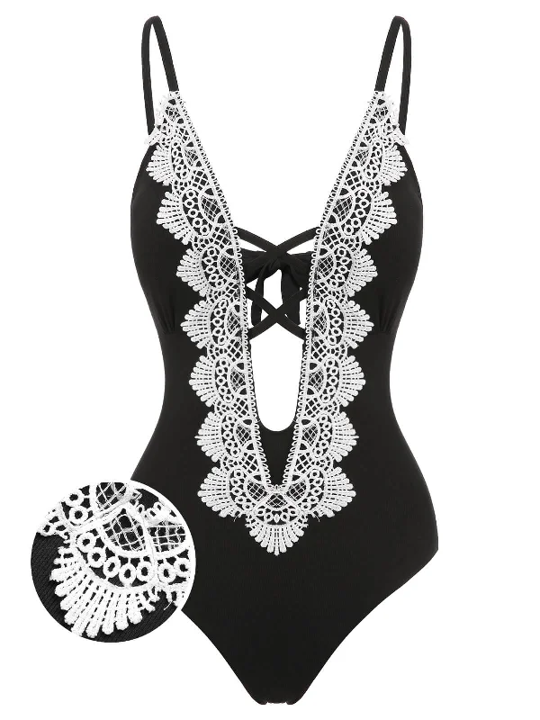 1930s Lace Knitted One-Piece Swimsuit Sporty Swimsuit Style