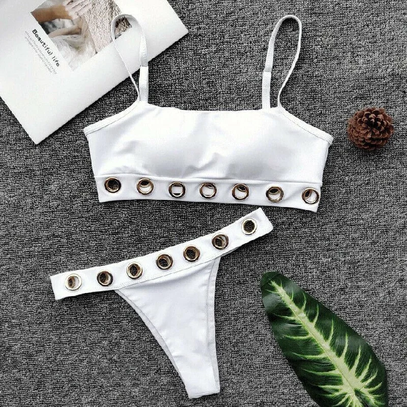 White Sexy Swimwear Triangle Bikini Set Elegant Swimsuit Bottoms