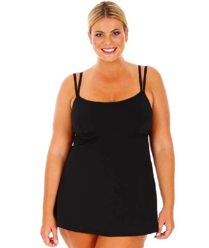 Capriosca Chlorine Resistant Swim Dress - Black Push-Up Swimsuit Top