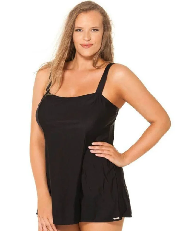 Capriosca Chlorine Resistant Panelled Wide Strap Swim Dress - Black Summer Ready Swimsuit Capriosca Chlorine Resistant Panelled Wide Strap Swim Dress - Black Summer Ready Swimsuit