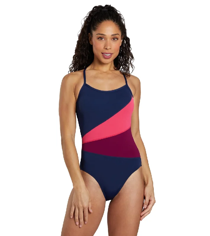 Dolfin Women's Aquashape Color Block Moderate One Piece Swimsuit Navy/Cabernet Plunge Neckline Swimsuit Dolfin Women's Aquashape Color Block Moderate One Piece Swimsuit Navy/Cabernet Plunge Neckline Swimsuit