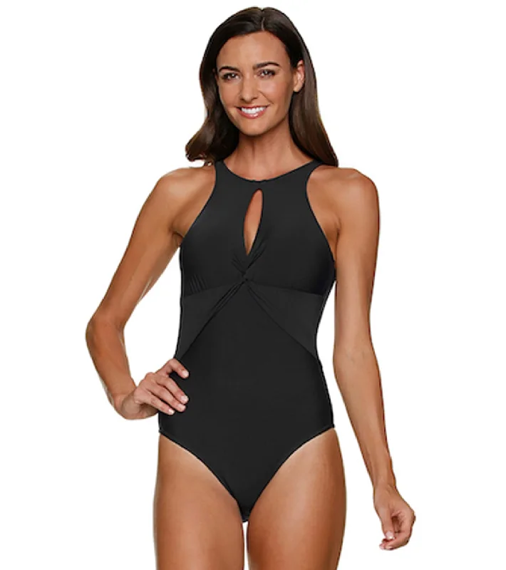 Helen Jon Women's Resort Essentials High Neck One Piece Swimsuit Black Classic Two-Piece Bikini