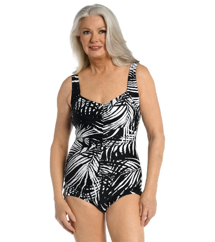 Maxine Women's Shadow Palms Shirred Front Girl Leg One Piece Swimsuit Black Mesh Swimsuit Top Maxine Women's Shadow Palms Shirred Front Girl Leg One Piece Swimsuit Black Mesh Swimsuit Top