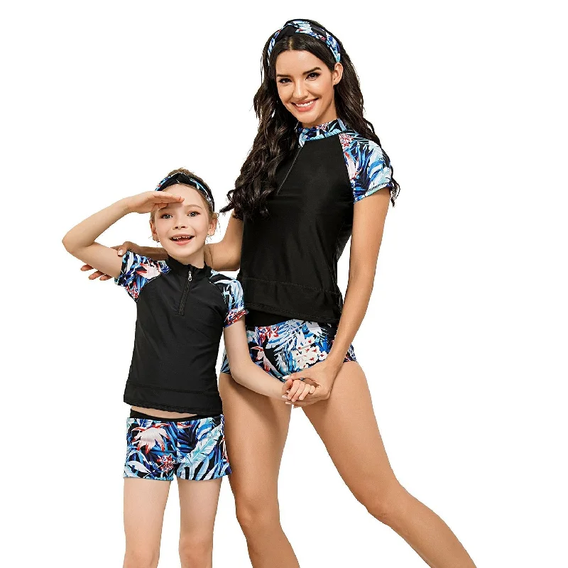 Parent-child Diving Suit Short Sleeve Swimwear Sporty Racerback Swimsuit