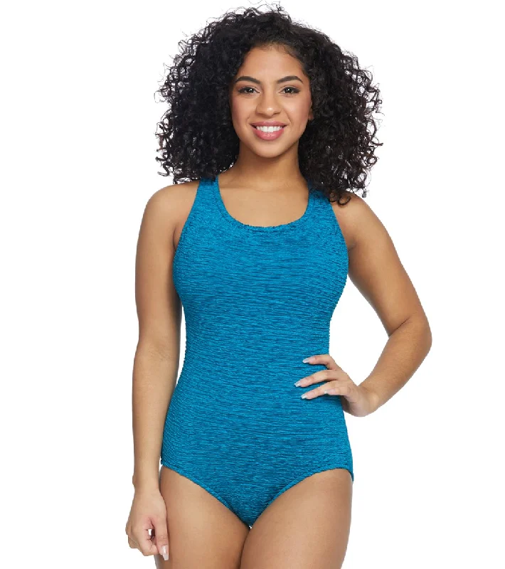 Penbrooke Krinkle Chlorine Resistant Cross Back One Piece Swimsuit (D-Cup) Elegant Ruffle Swimsuit