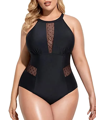 Plus Size High Neck Plunge Mesh Cut Out One Piece Swimsuit for Women Full Coverage Swimsuit Plus Size High Neck Plunge Mesh Cut Out One Piece Swimsuit for Women Full Coverage Swimsuit