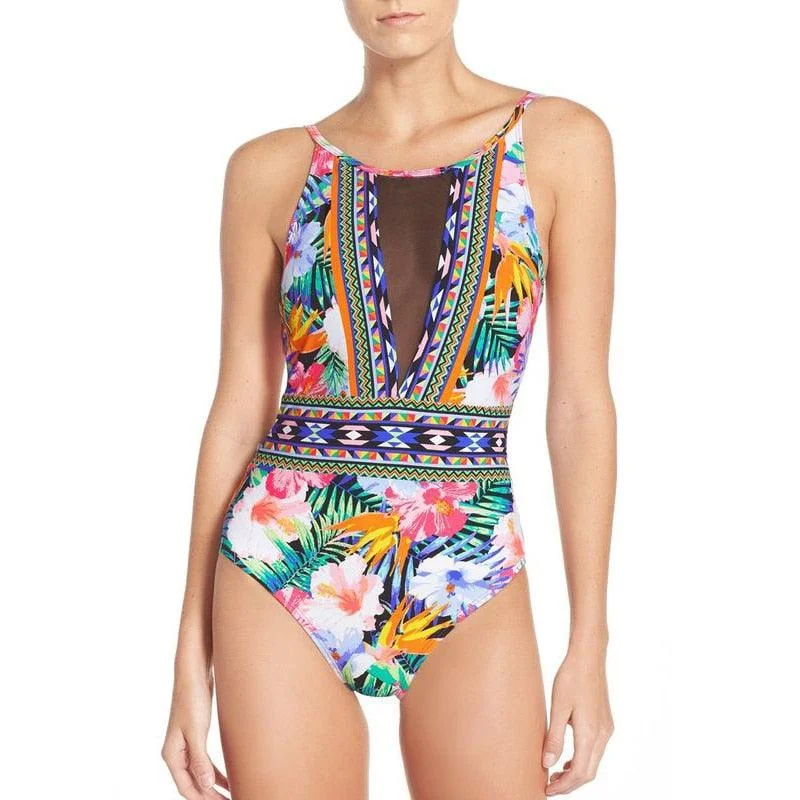 Sexy Mesh One Piece Swimsuit High Cut Swimwear Women Floral Bathing Suit Patchwork Bikini Reversible Bikini Set Sexy Mesh One Piece Swimsuit High Cut Swimwear Women Floral Bathing Suit Patchwork Bikini Reversible Bikini Set