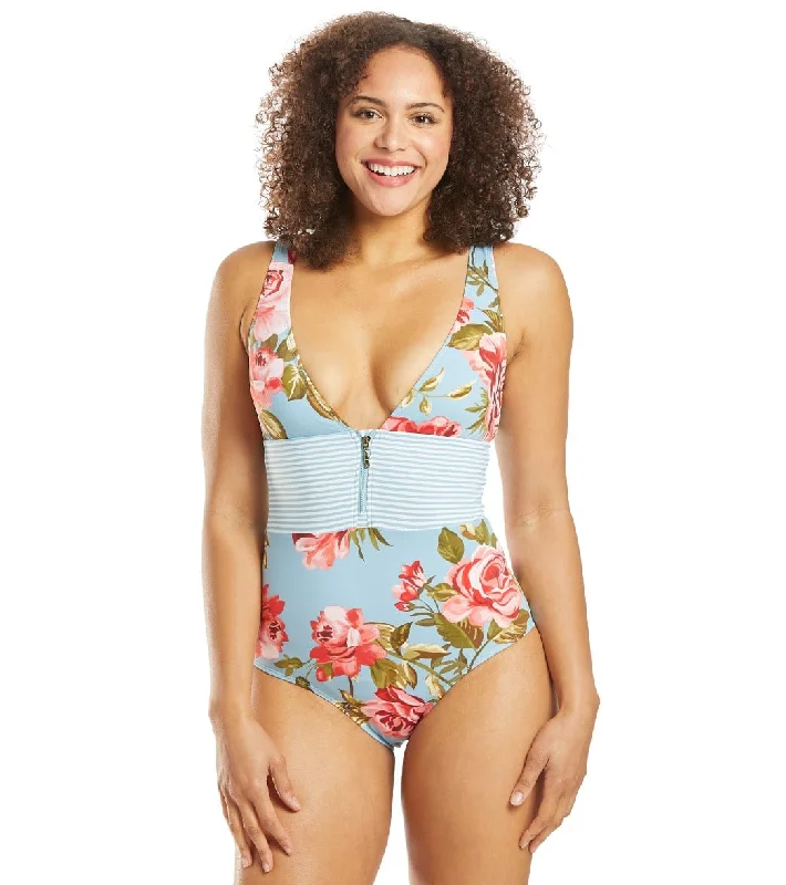 Skye Rose Garden Faith V Neck One Piece Swimsuit Blue/Multi Tropical Print One-Piece Skye Rose Garden Faith V Neck One Piece Swimsuit Blue/Multi Tropical Print One-Piece