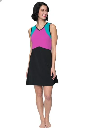 Sleeveless Colorblock Swim n' Tennis Dress & Cover Up - Chlorine Proof Push-Up Swimsuit Top Sleeveless Colorblock Swim n' Tennis Dress & Cover Up - Chlorine Proof Push-Up Swimsuit Top