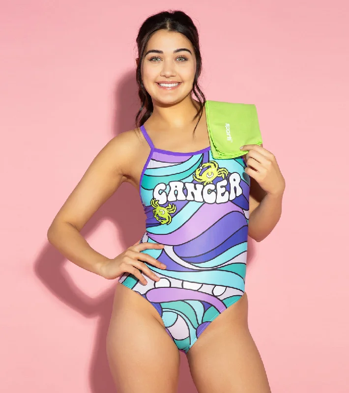 Sporti Groovy Zodiac Cancer Thin Strap One Piece Swimsuit (22-44) Classic Monokini Design