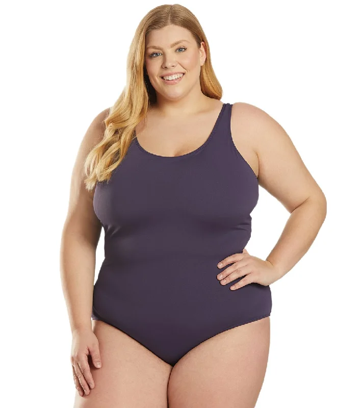 Sporti Plus Size HydroLast Chlorine Resistant Conservative Scoop Back One Piece Swimsuit Mauve Elegant Swim Dress Sporti Plus Size HydroLast Chlorine Resistant Conservative Scoop Back One Piece Swimsuit Mauve Elegant Swim Dress