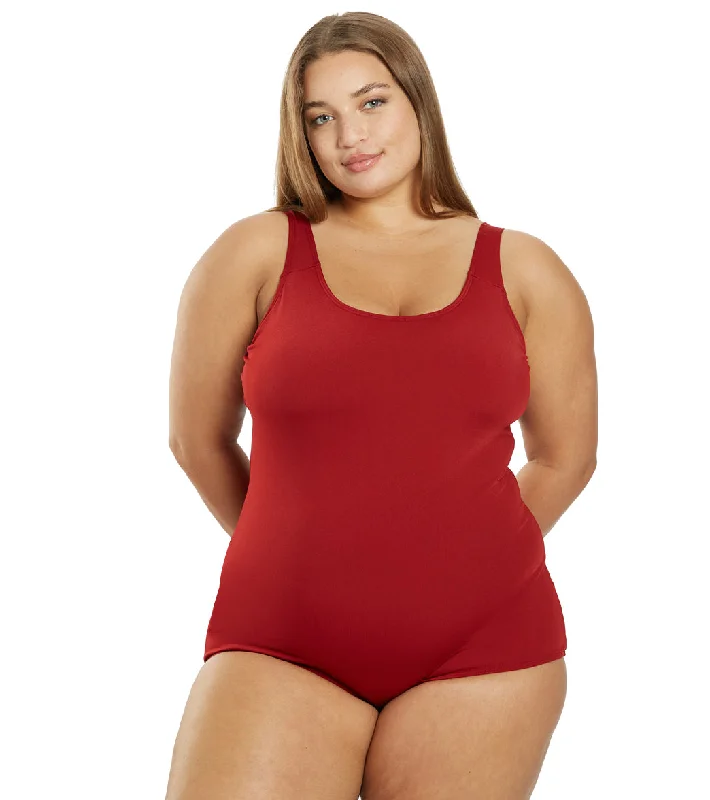 Sporti Plus Size HydroLast Chlorine Resistant Conservative Scoop Back One Piece Swimsuit Rosewood Bold Swimsuit Design