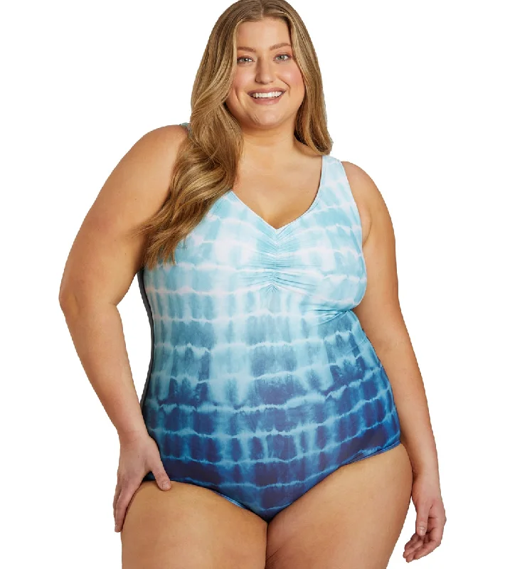 Sporti Plus Size Shibori Conservative Printed Ombre Girl Leg One Piece Swimsuit Sea Foam Fun Pattern Swimsuit Sporti Plus Size Shibori Conservative Printed Ombre Girl Leg One Piece Swimsuit Sea Foam Fun Pattern Swimsuit