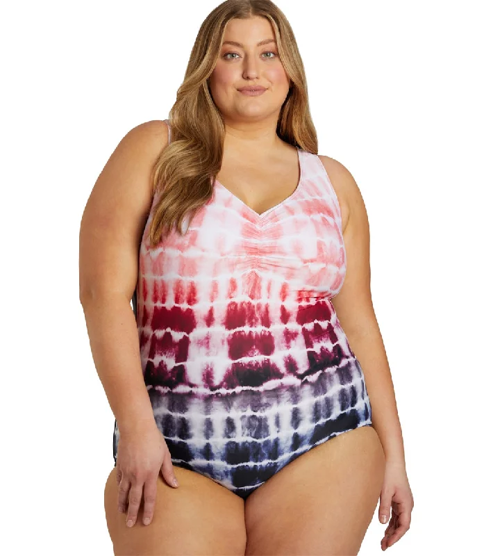 Sporti Plus Size Shibori Conservative Printed Ombre Girl Leg One Piece Swimsuit Watermelon Lace-Detail Bikini Set Sporti Plus Size Shibori Conservative Printed Ombre Girl Leg One Piece Swimsuit Watermelon Lace-Detail Bikini Set