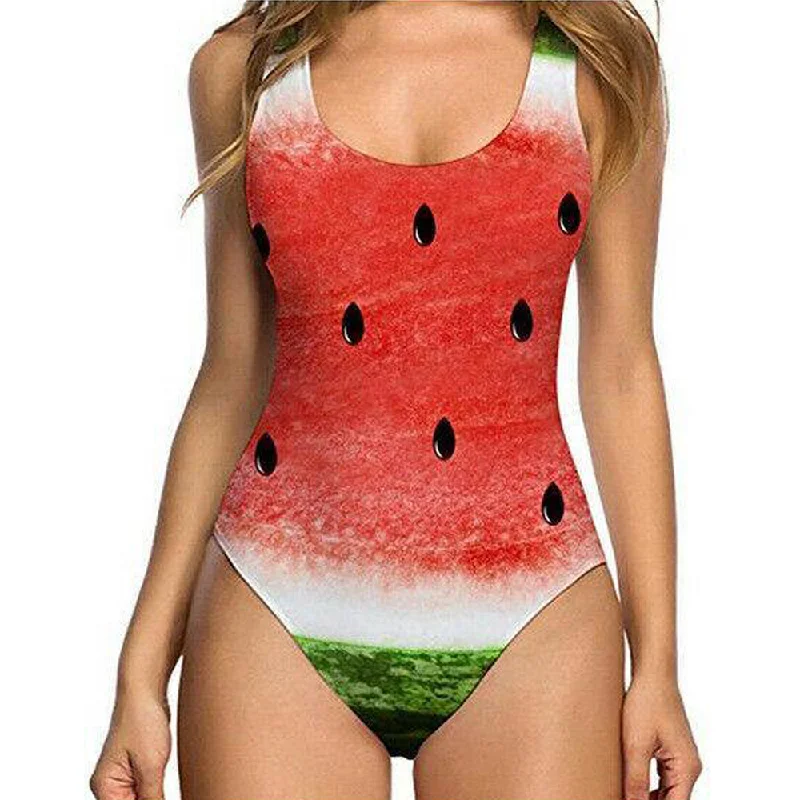 Summer Fruit Print One Piece Beach Swimwear Swimsuit with Skirt