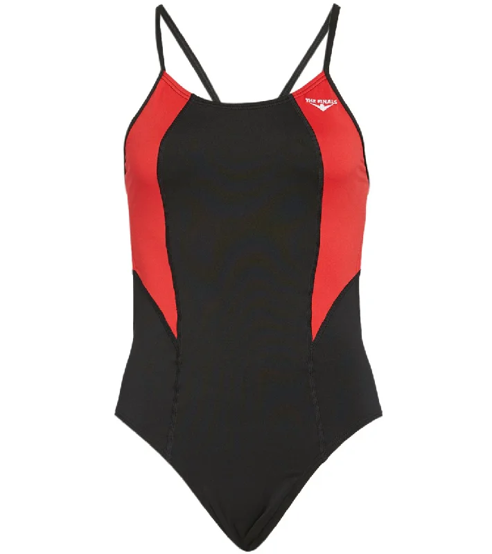 The Finals Women's Surf Splice Swan Back One Piece Swimsuit Red Comfortable Swim Shorts