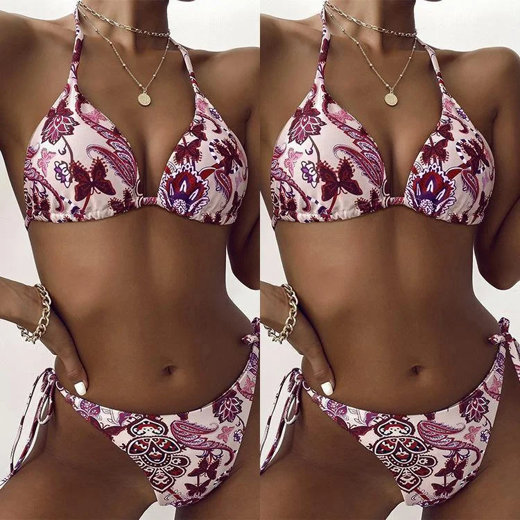 Women Sexy Butterfly Print Bikini Swimwear Beachy Ruffle Bikini