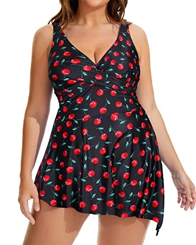 Secure And Free Plus Size Swim Dress Built-In Shorts-Black Cherry Sporty Swimwear Bottoms Secure And Free Plus Size Swim Dress Built-In Shorts-Black Cherry Sporty Swimwear Bottoms