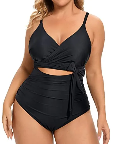 Adjustable Spaghetti Straps Backless Plus Size One Piece Swimsuits-Black Crisscross Back Swimsuit Adjustable Spaghetti Straps Backless Plus Size One Piece Swimsuits-Black Crisscross Back Swimsuit