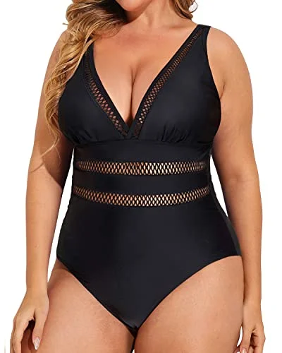 Plus Size Slimming One Piece Swimsuits For Curvy Women-Black Classic Sporty Swimsuit Plus Size Slimming One Piece Swimsuits For Curvy Women-Black Classic Sporty Swimsuit