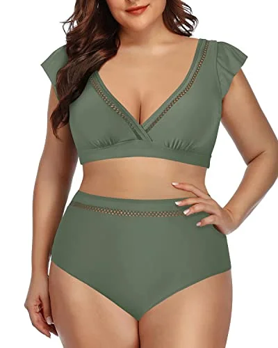 Elegant High Waisted Bikini Set Two Piece Swimsuits For Women-Olive Green Soft Beachwear Set Elegant High Waisted Bikini Set Two Piece Swimsuits For Women-Olive Green Soft Beachwear Set