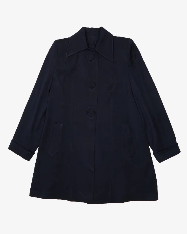 1940s Navy A-line With Belt Detail Jacket - M Print Jacket Jacquard Jacket Patchwork Jacket