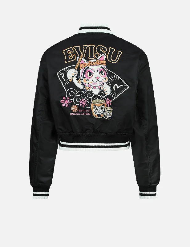 Fortune Cat Drumming Appliqué Souvenir Jacket Oversized Jacket Tailored Jacket Straight Jacket Fortune Cat Drumming Appliqué Souvenir Jacket Oversized Jacket Tailored Jacket Straight Jacket