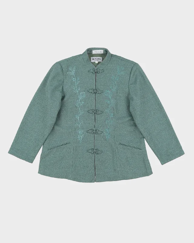 Green Embroidered Cheongsam Style Jacket - S Belted Jacket Elasticated Jacket Padded Jacket Green Embroidered Cheongsam Style Jacket - S Belted Jacket Elasticated Jacket Padded Jacket