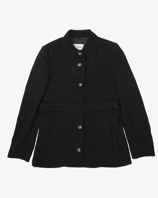 Iceberg Black Belted Jacket - S Stand-Up Collar Roll-Neck Collar Turtle Neck